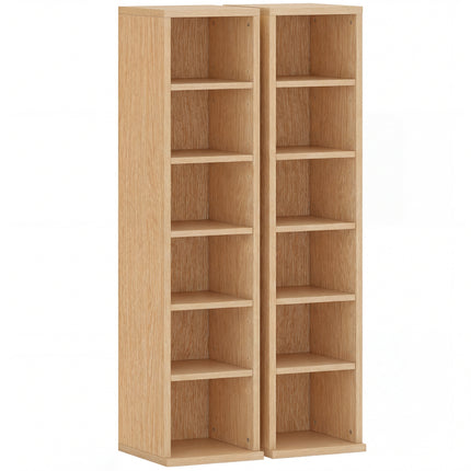 Set of 2 CD Media Display Shelf Unit Tower Rack with Adjustable Shelves, Natural