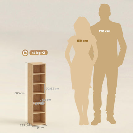 Set of 2 CD Media Display Shelf Unit Tower Rack with Adjustable Shelves, Natural