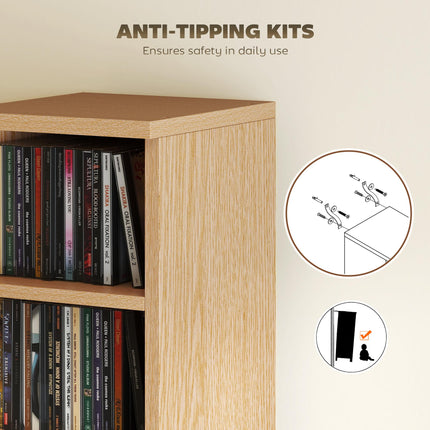 Set of 2 CD Media Display Shelf Unit Tower Rack with Adjustable Shelves, Natural
