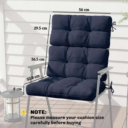 2-Piece Seat Cushion Replacement with Backrest, Garden Patio Chair Cushions Set with Ties, Dark Blue