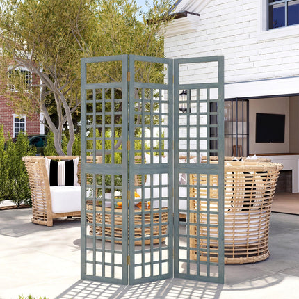 3-Panel Garden Privacy Screen, Freestanding Foldable Wooden Outdoor Divider/Trellis, Decorative Privacy Screen, Grey