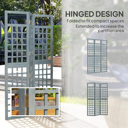 3-Panel Garden Privacy Screen, Freestanding Foldable Wooden Outdoor Divider/Trellis, Decorative Privacy Screen, Grey