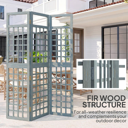 3-Panel Garden Privacy Screen, Freestanding Foldable Wooden Outdoor Divider/Trellis, Decorative Privacy Screen, Grey