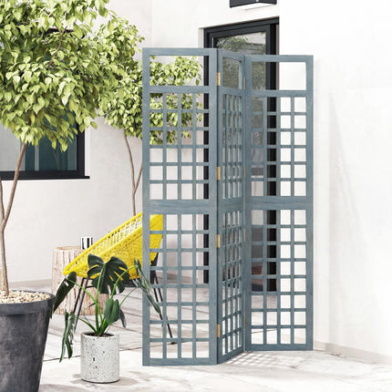 3-Panel Garden Privacy Screen, Freestanding Foldable Wooden Outdoor Divider/Trellis, Decorative Privacy Screen, Grey