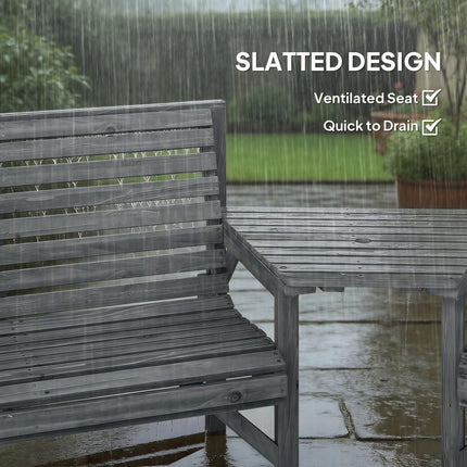 Wooden Garden Furniture Set with Parasol Hole, 1 Chair, 1 Bench and Detachable Table, Grey Embossed Finish