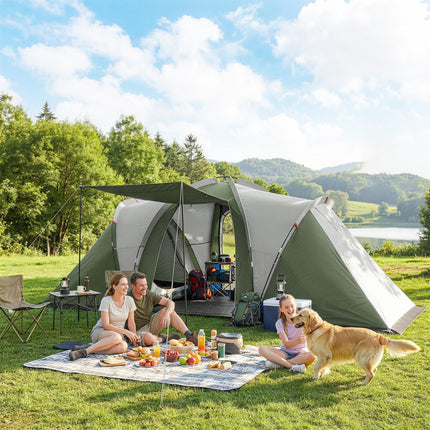 Family Camping Tent 3000mm Waterproof Windproof Tunnel Tent 8-12 Person Two Bedrooms Green