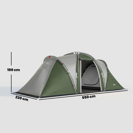 Family Camping Tent 3000mm Waterproof Windproof Tunnel Tent 8-12 Person Two Bedrooms Green
