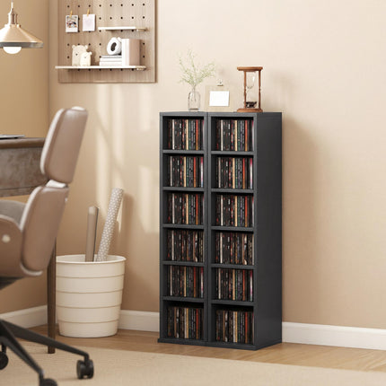 Set of 2 CD Media Display Shelf Unit Tower Rack with Adjustable Shelves, Black