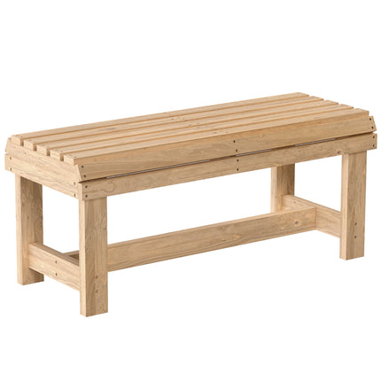 Wooden Outdoor Bench, 2 Seater Garden Bench, Backless Patio Bench with Slatted Curved Seat, Natural Wood Finish