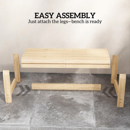 Wooden Outdoor Bench, 2 Seater Garden Bench, Backless Patio Bench with Slatted Curved Seat, Natural Wood Finish