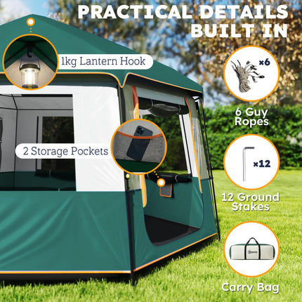 Cabin Tent Easy Setup 3000mm Waterproof Camping Tent 4 Person with Carrying Bag Green