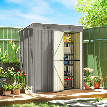 5 x 3 ft Lean-to Garden Shed, Outdoor Storage Shed with Lockable Door and Vents,