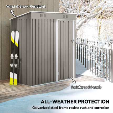5 x 3 ft Lean-to Garden Shed, Outdoor Storage Shed with Lockable Door and Vents,
