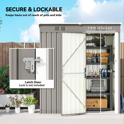 5 x 3 ft Lean-to Garden Shed, Outdoor Storage Shed with Lockable Door and Vents,