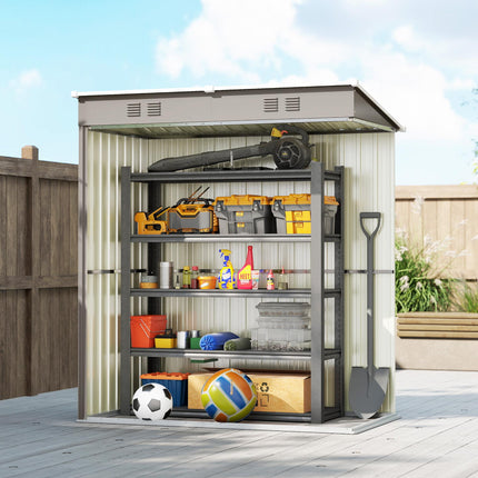 5 x 3 ft Lean-to Garden Shed, Outdoor Storage Shed with Lockable Door and Vents,