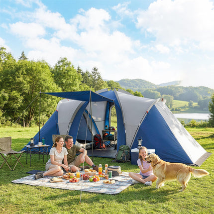 Family Camping Tent 3000mm Waterproof Windproof Tunnel Tent 8-12 Person, Navy Blue & Light Grey