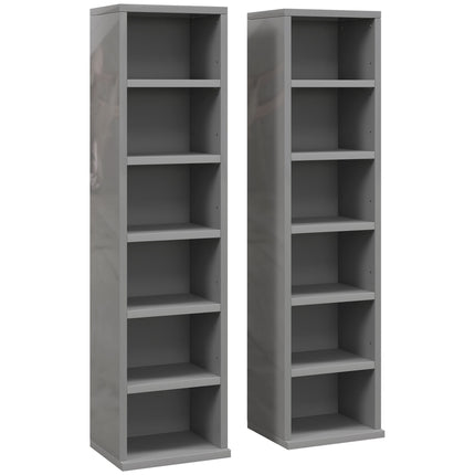 Set of 2 CD Media Display Shelf Unit Tower Rack with Adjustable Shelves, High Gloss Grey
