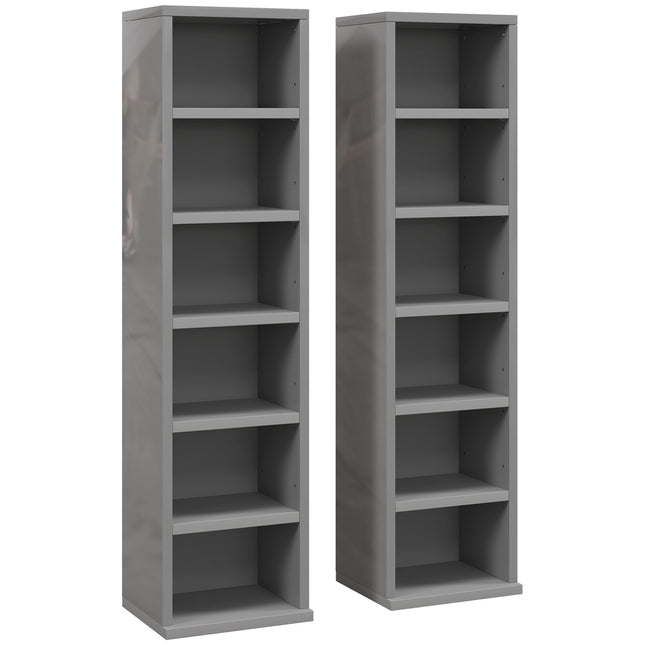 Set of 2 CD Media Display Shelf Unit Tower Rack with Adjustable Shelves, High Gloss Grey