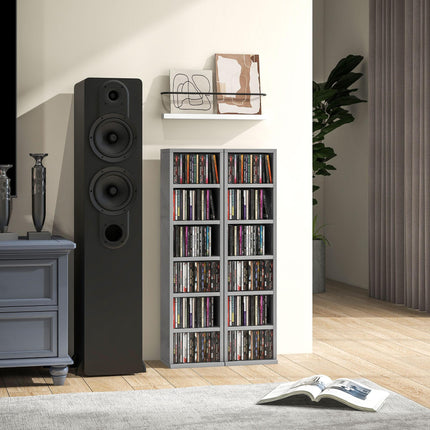 Set of 2 CD Media Display Shelf Unit Tower Rack with Adjustable Shelves, High Gloss Grey