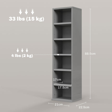 Set of 2 CD Media Display Shelf Unit Tower Rack with Adjustable Shelves, High Gloss Grey