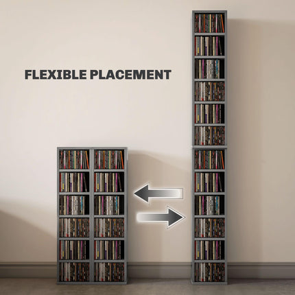 Set of 2 CD Media Display Shelf Unit Tower Rack with Adjustable Shelves, High Gloss Grey