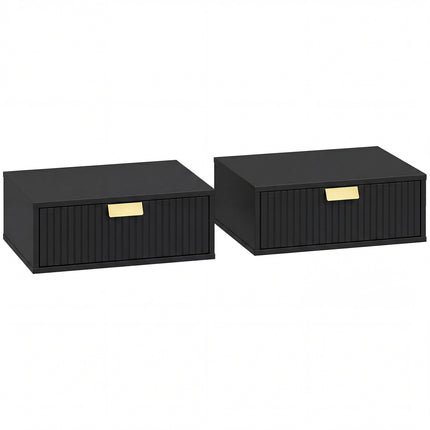 Modern Floating Nightstands Set of 2, Wall Mounted Bedside Tables with Wave Drawer Black