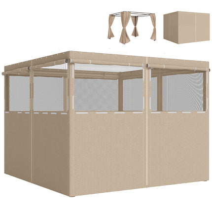 4 Pack Replacement Gazebo Curtains Privacy Panel for Most 3 x 3 m Gazebo, Outdoor Shelter Sidewalls, Khaki