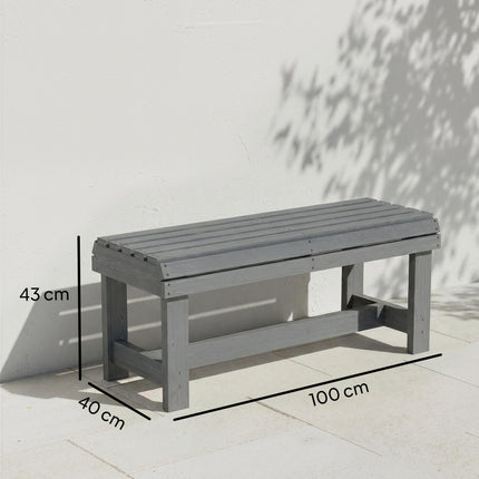 Wooden Outdoor Bench, 2 Seater Garden Bench, Backless Patio Bench with Slatted Curved Seat, Grey Embossed Finish