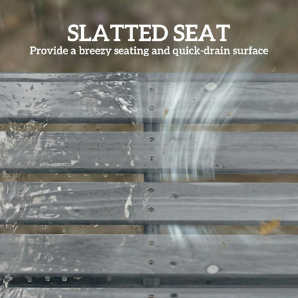 Wooden Outdoor Bench, 2 Seater Garden Bench, Backless Patio Bench with Slatted Curved Seat, Grey Embossed Finish