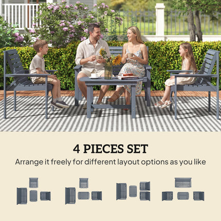4 Piece Wooden Garden Furniture Set, Outdoor Garden Sofa Set with 2 Armchairs, Loveseat and Coffee Table, Grey