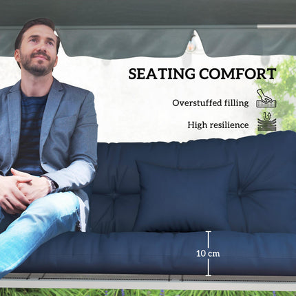 Outdoor Seat Cushions Back Cushion with 2 Pillows, Water Repellent Seat Pads for 3-Seater Chair, Dark Blue