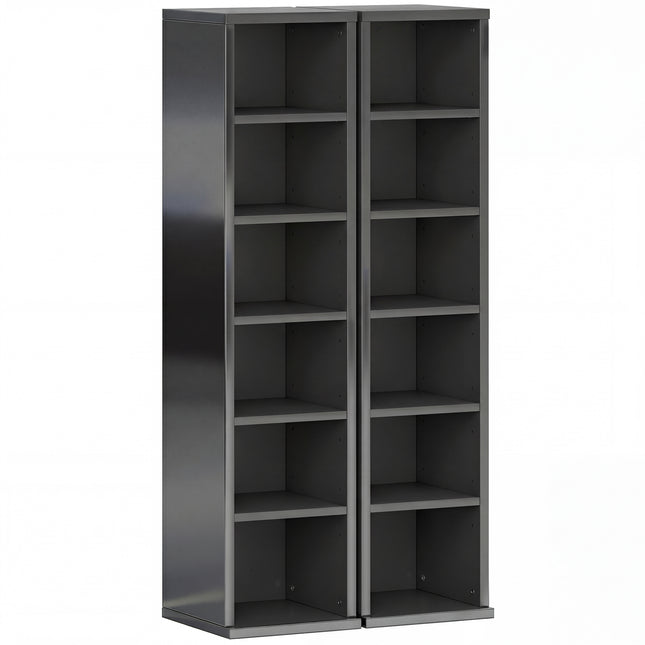 Set of 2 CD Media Display Shelf Unit Tower Rack with Adjustable Shelves, High Gloss Black
