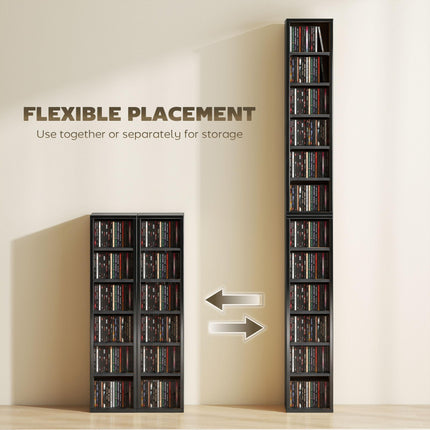 Set of 2 CD Media Display Shelf Unit Tower Rack with Adjustable Shelves, High Gloss Black