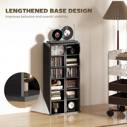 Set of 2 CD Media Display Shelf Unit Tower Rack with Adjustable Shelves, High Gloss Black