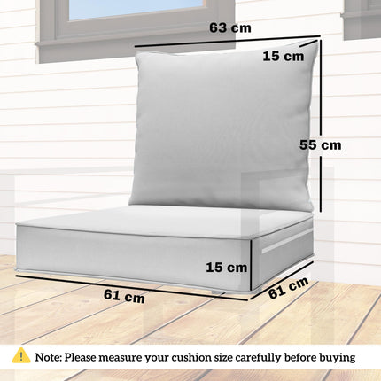 Outdoor Seat and Back Cushion Set, 63L x 55W x 15Dcm Patio Deep Seating Chair Fade Resistant Replacement Cushion, Light Grey