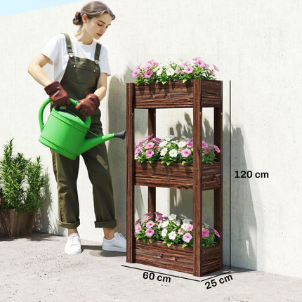 3-Tier Wooden Raised Planter, Raised Garden Bed on Legs with Drainage Holes and Bed Liner, Elevated Garden Planter