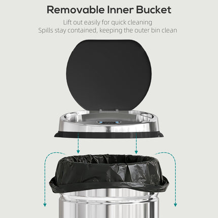 42L Automatic Motion Sensor Rubbish Bin with Fingerprint Resistant, Stainless Steel, Silver Tone