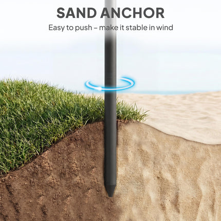 1.8 m Beach Umbrella Parasol with Sand Anchor, Portable 30° Tilting Patio Sun Shade with Adjustable Height, Dark Grey