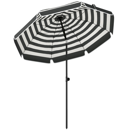 1.8 m Beach Umbrella Parasol with Sand Anchor, Portable 30° Tilting Patio Sun Shade with Adjustable Height, Grey/White