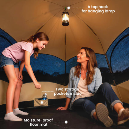 Double Layer Instant Pop Up Tent with Rainfly, Portable Camping Shelter with Sewn-in Groundsheet and Carry Bag, Brown
