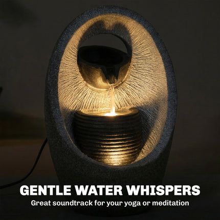 Water Feature with 2-Tier Bowls, Garden Water Fountain with Pump and LED Lights, Resin Cascading Waterfall