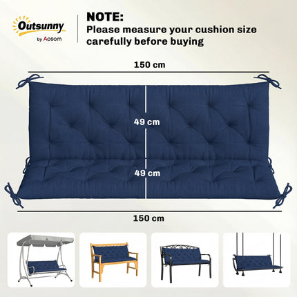 3 Seater Bench Cushion, Garden Chair Cushion with Back and Ties for Indoor and Ties For Indoor And O