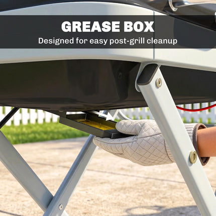 Foldable Gas BBQ Grill with Side Table, Portable Gas Barbecue Grill with Thermometer, Grease Box, Wheels, 2.5 kW, Black