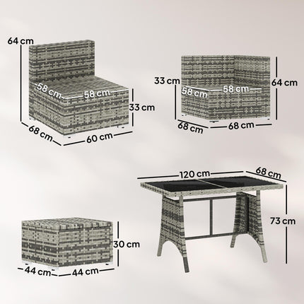 10 Piece Rattan Garden Furniture Set, 3 Corner Sofas with 3 Chairs, 3 Stools and Coffee Table, Outdoor Patio Furniture