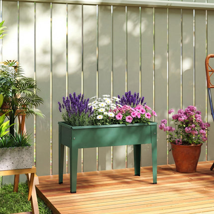 Raised Planter, Metal Raised Garden Bed on Legs with Drainage Hole and Foot Cove