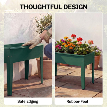 Raised Planter, Metal Raised Garden Bed on Legs with Drainage Hole and Foot Cove