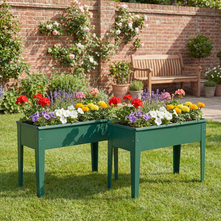 Raised Planter, Metal Raised Garden Bed on Legs with Drainage Hole and Foot Cove