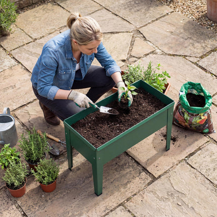 Raised Planter, Metal Raised Garden Bed on Legs with Drainage Hole and Foot Cove