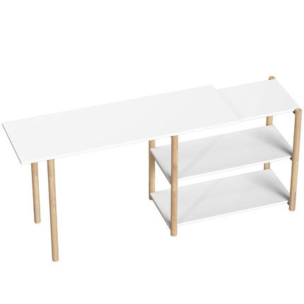 Computer Desk with Storage Shelves Modern Writing Desk Bamboo Frame for Home Off