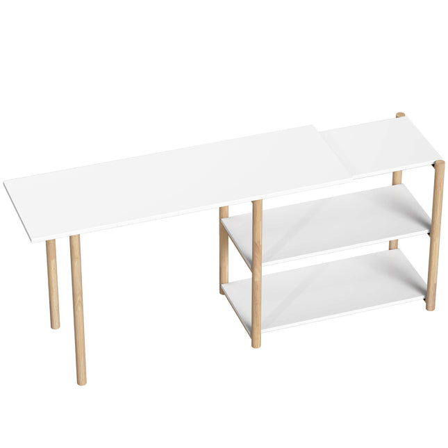 Computer Desk with Storage Shelves Modern Writing Desk Bamboo Frame for Home Off